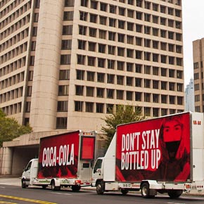 All Out's vans outside Coca-Cola's HQ