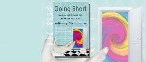 Nancy Stohlman Going Short book cover featuring a hand and a colourful swirling vortex outside an open door