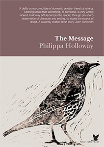 The Message by Philippa Holloway book cover with a lino-cut drawing of a bird