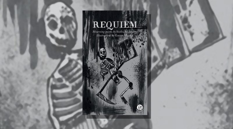 Requiem book cover featuring an illustration of a skeleton