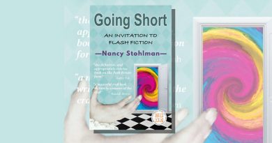 Nancy Stohlman Going Short book cover featuring a hand and a colourful swirling vortex outside an open door