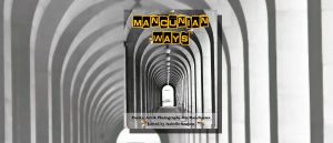 Mancunian Ways book cover featuring a black and white corridor of arches