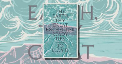 Jo Lloyd short story collection book cover featuring lino cut waves and clouds in green